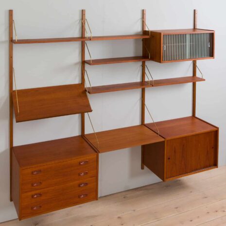 22257 Three bay teak wall unit with 3 cabinets, display shelf and home office desk by Preben Sorensen, 1960s - HOLD 4 ametes17 z Etsy-10 Three bay teak wall unit with cabinets display shelf and home office desk by Preben Sorensen s HOLD ametes z Etsy