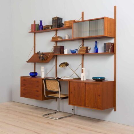 Three bay teak wall unit with  cabinets display shelf and home office desk by Preben Sorensen s HOLD  ametes z Etsy