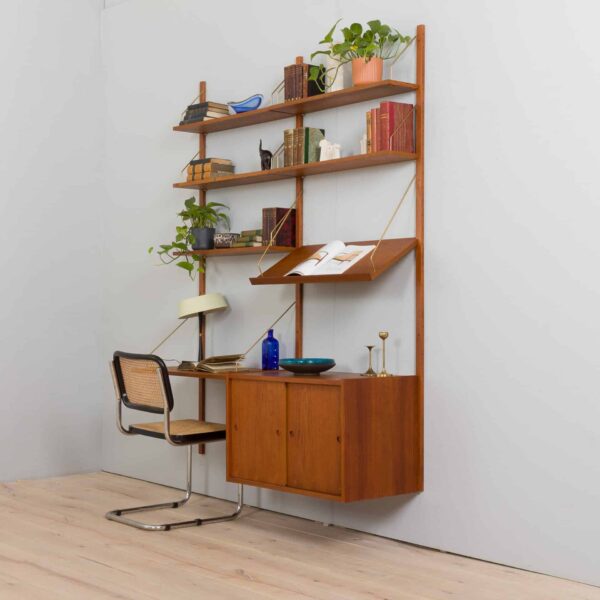 two bay teak wall unit with a desk by Preben Sorensen