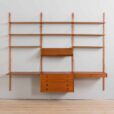 Three bay teak wall unit preben sorensen with a desk and display shelf