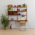 Two bay teak wall unit with a floating desk and Cadovius cabinet mid century modular shelving system Denmark s
