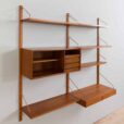 Two bay teak wall unit with a floating desk and Cadovius cabinet mid century modular shelving system Denmark s