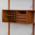 Two bay teak wall unit with a floating desk and Cadovius cabinet mid century modular shelving system Denmark s