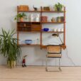 Two bay teak wall unit with a floating desk and Cadovius cabinet mid century modular shelving system Denmark s