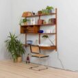 Two bay teak wall unit with a floating desk and Cadovius cabinet mid century modular shelving system Denmark s