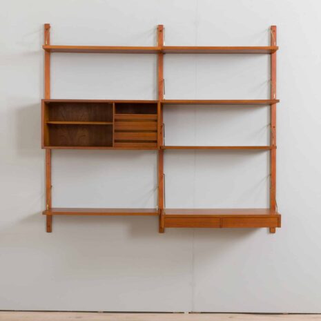 22261 Two bay teak wall unit with a floating desk and Cadovius cabinet, mid century modular shelving system, Denmark, 1960s-5 Two bay teak wall unit with a floating desk and Cadovius cabinet mid century modular shelving system Denmark s