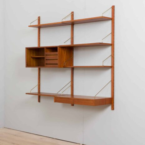 22261 Two bay teak wall unit with a floating desk and Cadovius cabinet, mid century modular shelving system, Denmark, 1960s-6 Two bay teak wall unit with a floating desk and Cadovius cabinet mid century modular shelving system Denmark s
