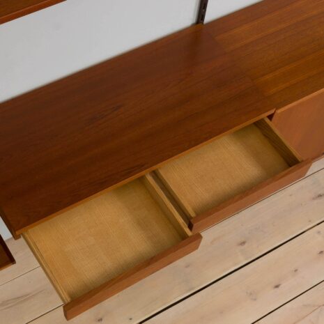 22267 Three bay teak wall unit with 2 cabinets and a home offifce desk by Kai Kristiansen-11 Three bay teak wall unit with cabinets and a home offifce desk by Kai Kristiansen