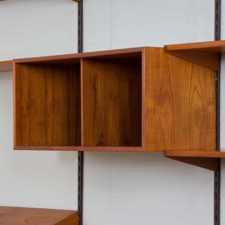 22267 Three bay teak wall unit with 2 cabinets and a home offifce desk by Kai Kristiansen-22 Three bay teak wall unit with cabinets and a home offifce desk by Kai Kristiansen