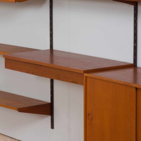 22267 Three bay teak wall unit with 2 cabinets and a home offifce desk by Kai Kristiansen-24 Three bay teak wall unit with cabinets and a home offifce desk by Kai Kristiansen