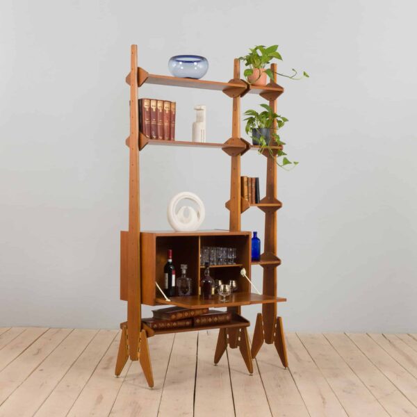 one bay free standing teak wall unit