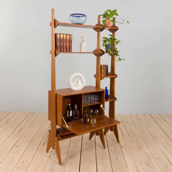 one bay free standing teak wall unit