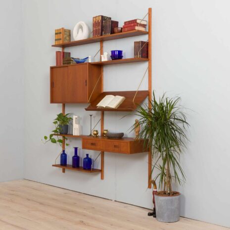 Mid century Two bay teak wall unit w  cabinets in Cadovius style for Cado Denmark s