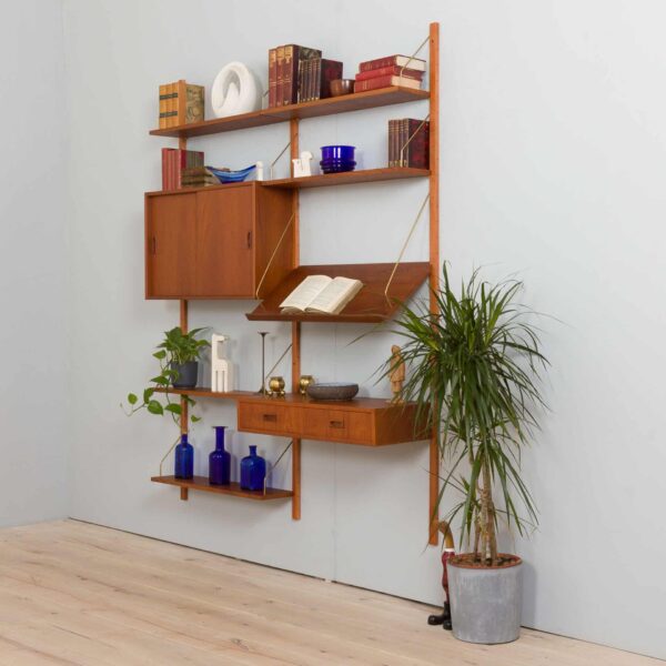 Mid century Two bay teak wall unit w  cabinets in Cadovius style for Cado Denmark s