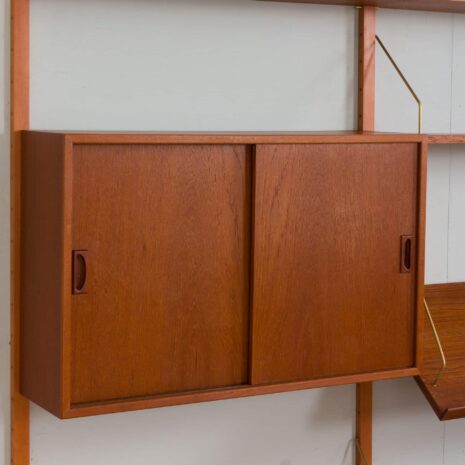 22316 Mid century Two bay teak wall unit w 2 cabinets in Cadovius style for Cado, Denmark 1960s-11 Mid century Two bay teak wall unit w cabinets in Cadovius style for Cado Denmark s