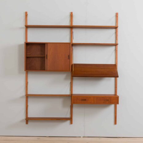 22316 Mid century Two bay teak wall unit w 2 cabinets in Cadovius style for Cado, Denmark 1960s-4 Mid century Two bay teak wall unit w cabinets in Cadovius style for Cado Denmark s