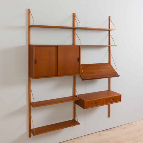 22316 Mid century Two bay teak wall unit w 2 cabinets in Cadovius style for Cado, Denmark 1960s-8 Mid century Two bay teak wall unit w cabinets in Cadovius style for Cado Denmark s