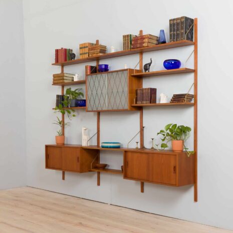 Three bay modular teak wall unit w