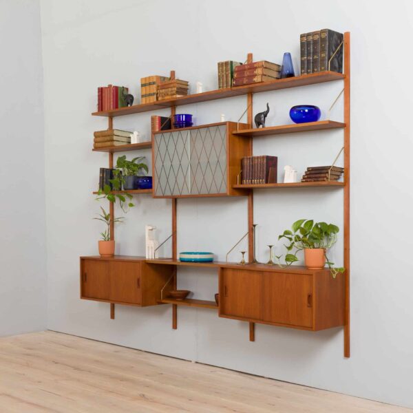 Three bay modular teak wall unit w