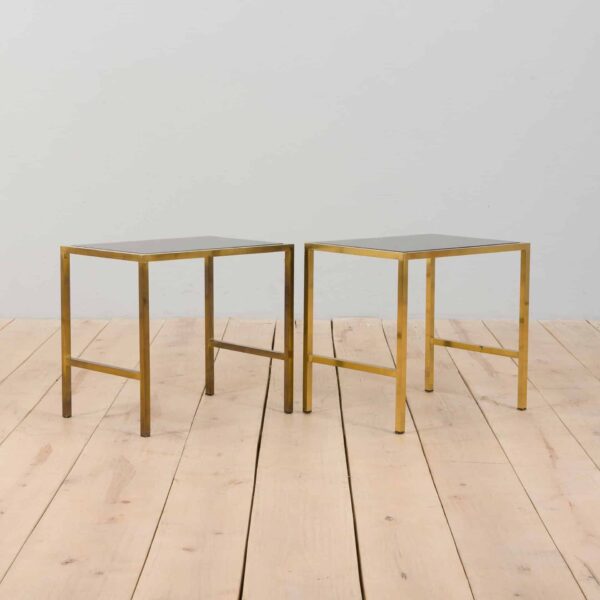 Pair of Italian brass side night tables with smoked glass s