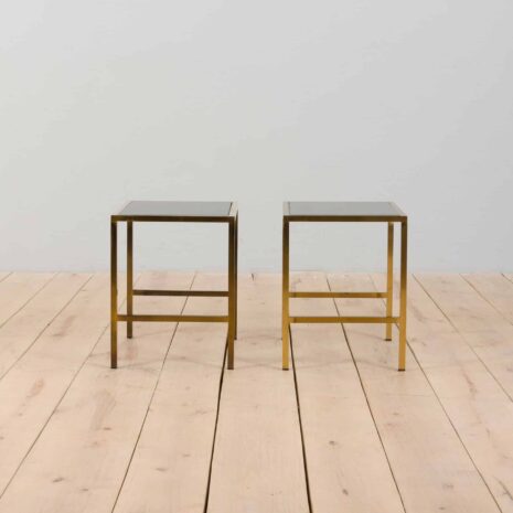 22323 Pair of Italian brass side night tables with smoked glass, 1980s-2 Pair of Italian brass side night tables with smoked glass s