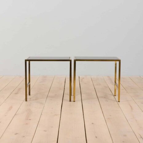 22323 Pair of Italian brass side night tables with smoked glass, 1980s-3 Pair of Italian brass side night tables with smoked glass s