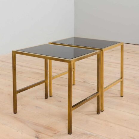 22323 Pair of Italian brass side night tables with smoked glass, 1980s-4 Pair of Italian brass side night tables with smoked glass s