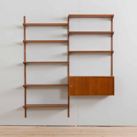 22340 Kai Kristiansen two bay teak wall unit with cabinet-3 Kai Kristiansen two bay teak wall unit with cabinet