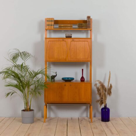 21431.1 Scandinavian freestanding 1 bay teak wall unit-1 RivalteakWallUnitwithbarcabinetbyBrodreneJatogsNorway,KjellRiise,s