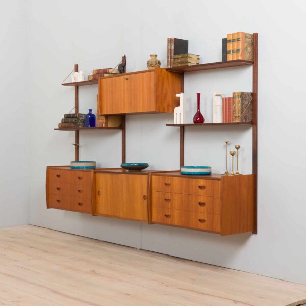 Scandinavian mid century 3 bay wall unit in teak,  Denmark 1960s