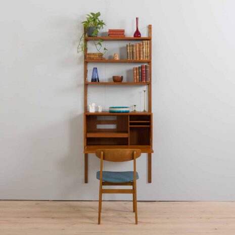 22263 Cadovius teak wall unit with a secretary desk cabinet and 3 shelves, Royal Cado wall unit, Denmark, 1960s-1 Cadovius teak wall unit with a secretary desk cabinet and shelves Royal Cado wall unit Denmark s