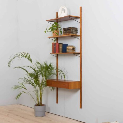 22315 Modular Danish teak shelving system wall unit in Cadovius Sorensen style, 1960s-2 Modular Danish teak shelving system wall unit in Cadovius Sorensen style s