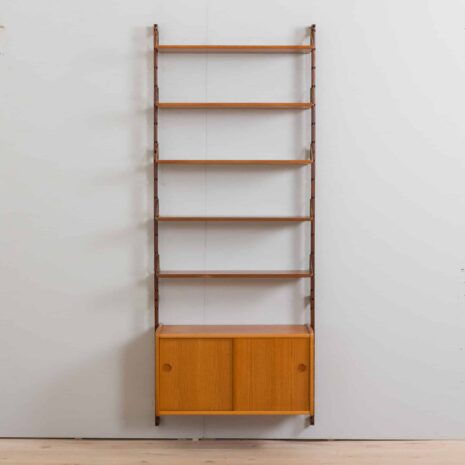 22357 Scandinavian Ergo teak wall unit w. modular shelving by J. Texman for Blindheim Møbelfabrikk, 1960s-2 Scandinavian Ergo teak wall unit w