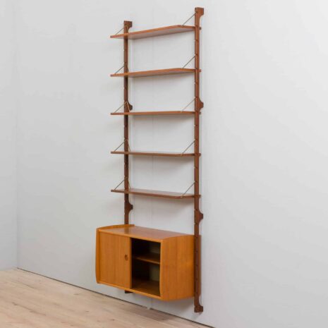 22357 Scandinavian Ergo teak wall unit w. modular shelving by J. Texman for Blindheim Møbelfabrikk, 1960s-4 Scandinavian Ergo teak wall unit w