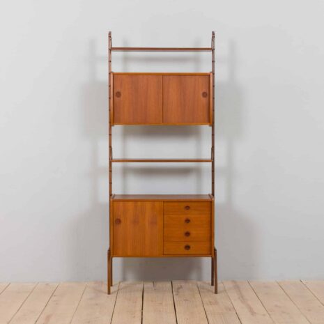 22358 Scandinavian Ergo freestanding teak wall unit w. modular shelving system by J. Texman for Blindheim Møbelfabrikk, 1960s-3 Scandinavian Ergo freestanding teak wall unit w