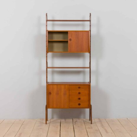 22358 Scandinavian Ergo freestanding teak wall unit w. modular shelving system by J. Texman for Blindheim Møbelfabrikk, 1960s-5 Scandinavian Ergo freestanding teak wall unit w