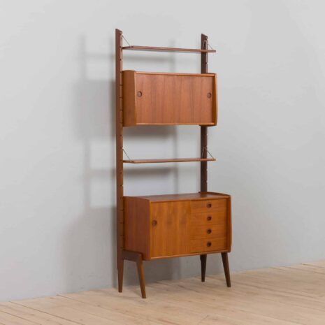 22358 Scandinavian Ergo freestanding teak wall unit w. modular shelving system by J. Texman for Blindheim Møbelfabrikk, 1960s-6 Scandinavian Ergo freestanding teak wall unit w