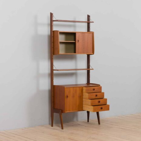 22358 Scandinavian Ergo freestanding teak wall unit w. modular shelving system by J. Texman for Blindheim Møbelfabrikk, 1960s-8 Scandinavian Ergo freestanding teak wall unit w