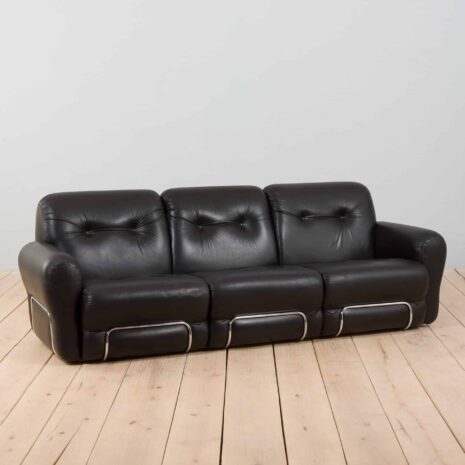 22365 Italian 3 seater vintage sofa in black leather-1 Italian seater vintage sofa in black leather
