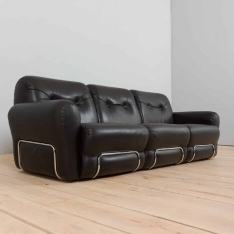 22365 Italian 3 seater vintage sofa in black leather-14 Italian seater vintage sofa in black leather