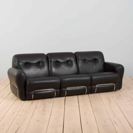 22365 Italian 3 seater vintage sofa in black leather-2 Italian seater vintage sofa in black leather