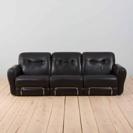 22365 Italian 3 seater vintage sofa in black leather-3 Italian seater vintage sofa in black leather