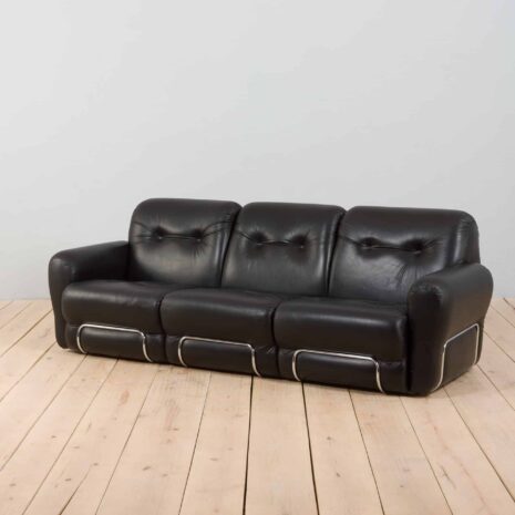 22365 Italian 3 seater vintage sofa in black leather-5 Italian seater vintage sofa in black leather