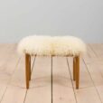 Danish mid century solid oak footstool in long sheepskin wool s