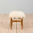 Danish mid century solid oak footstool in long sheepskin wool s
