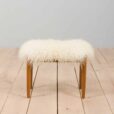 Danish mid century solid oak footstool in long sheepskin wool s