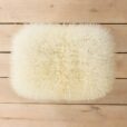 Danish mid century solid oak footstool in long sheepskin wool s