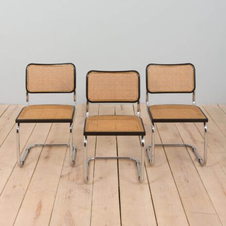 22371 Set of 3 black Cesca chairs by Marcel Breuer, Italy 1970s-2 Set of black Cesca chairs by Marcel Breuer Italy s