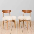 Pair of oak dining chairs in the style of Hans Wegner in long hair sheepskin Denmark s