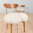 Pair of oak dining chairs in the style of Hans Wegner in long hair sheepskin Denmark s